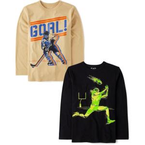 imageThe Childrens Place Boys Sports Long Sleeve Graphic TShirtsmultipacksHockey GoalFootball Neon 2pack