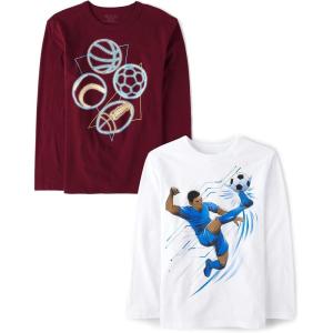 imageThe Childrens Place Boys Sports Long Sleeve Graphic TShirtsmultipacksSoccer PlayerSport Balls 2pack