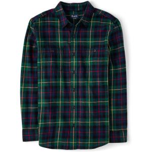 imageThe Childrens Place Mens Dad ampamp Son Matching Long Sleeve Flannel Button Up ShirtRed Birch Flannel