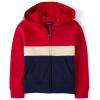 imageThe Childrens Place Boys Long Sleeve Fleece Hooded Zip Up SweatshirtRuby Colorblock