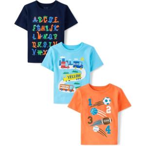 imageThe Childrens Place Baby Boys Educational Short Sleeve Graphic T ShirtAlphabetColor Cars123 Sports 3pack