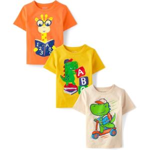 imageThe Childrens Place Baby Boys Educational Short Sleeve Graphic T ShirtReadingAbcDino Skooter 3pack
