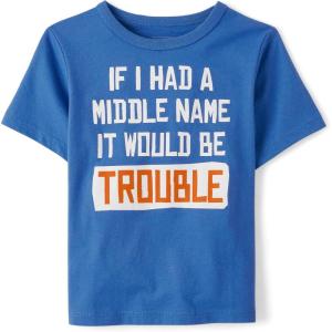 imageThe Childrens Place Baby Boys Handsome Trouble Short Sleeve Graphic T shirtMiddle Name Trouble