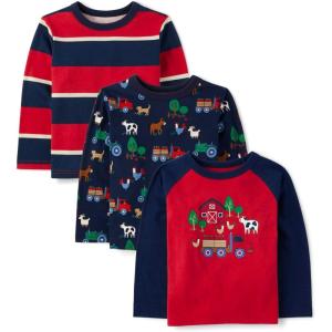 imageThe Childrens Place Baby Boys Long Sleeve Everday Casual Knit ShirtApple 3pack