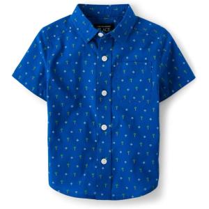 imageThe Childrens Place Baby Boys Poplin Short Sleeve Button Down ShirtBlue Palm Geo