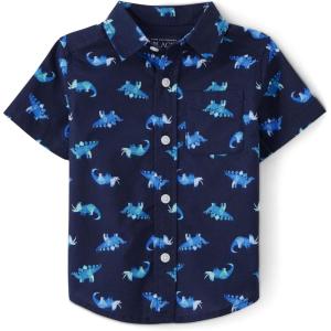 imageThe Childrens Place Baby Boys Poplin Short Sleeve Button Down ShirtNavy Dino