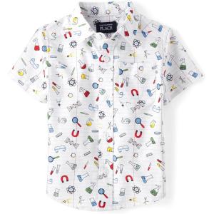 imageThe Childrens Place Baby Boys Poplin Short Sleeve Button Down ShirtWhite School Doodle