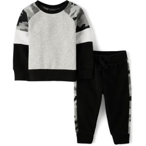 imageThe Childrens Place Baby Boys Sweatshirt and Sweatpant 2 Piece OutfitBlack Camo