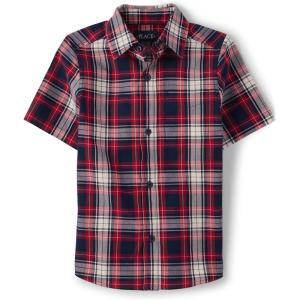 imageThe Childrens Place Baby Boys and Toddler Poplin Short Sleeve Button Down ShirtApple Plaid