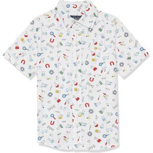 imageThe Childrens Place Baby Boys and Toddler Poplin Short Sleeve Button Down ShirtSchool Doodle White