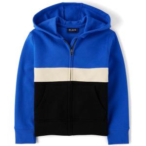 imageThe Childrens Place Boys Long Sleeve Fleece Hooded Zip Up SweatshirtCool Cobalt Colorblock