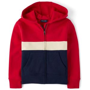 imageThe Childrens Place Boys Long Sleeve Fleece Hooded Zip Up SweatshirtRuby Colorblock
