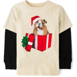 imageThe Childrens Place Boys Long Sleeve Graphic Layered TShirtHoliday Dog