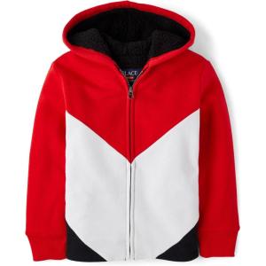 imageThe Childrens Place Boys Long Sleeve Sherpa Lined ZipFront Hoodie SweatshirtRed Colorblock
