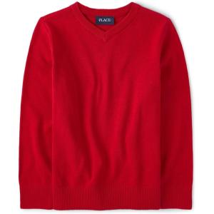 imageThe Childrens Place Boys Long Sleeve VNeck SweaterClassic Red