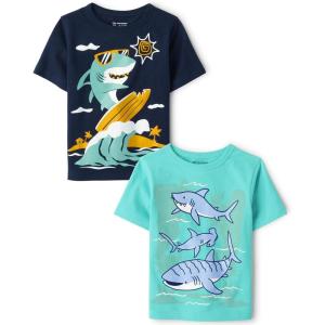 imageThe Childrens Place Boys and Toddler Animal Short Sleeve Graphic TShirtsmultipacksShark SurferSharks 2pack