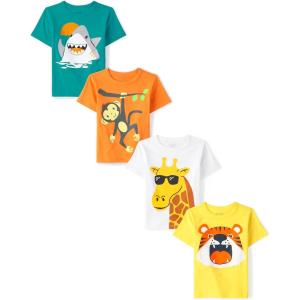 imageThe Childrens Place Boys and Toddler Animal Short Sleeve Graphic TShirtsmultipacksSharkMonkeyGiraffeTiger 4pack