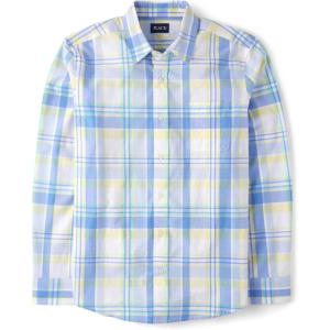 imageThe Childrens Place Mens Long Sleeve Button Up ShirtBlue Yellow Plaid  Dad