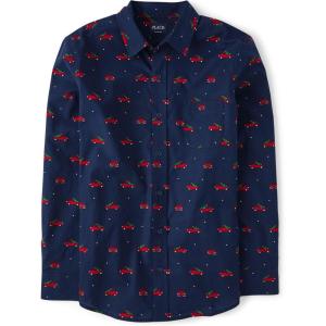 imageThe Childrens Place Mens Long Sleeve Button Up ShirtChristmas Truck Print  Dad