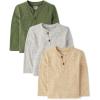 imageThe Childrens Place Baby Boys and Toddler Long Sleeve Thermal Henley ShirtCreamOliveGrey 3pack