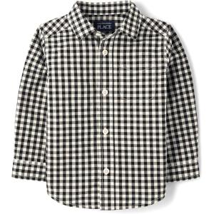 imageThe Childrens Place Baby Boys and Toddler Long Sleeve Button Down ShirtBlack Plaid