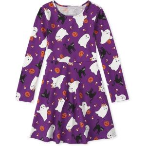 imageThe Childrens Place Baby Girls Candy Cane Skater Dress 2 PackPurple Ghost Pumpkin Black Cat