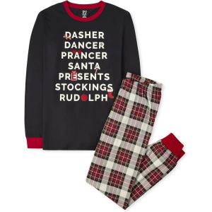 imageThe Childrens Place Baby Holiday Pajamas CottonSanta ListTartan Adult