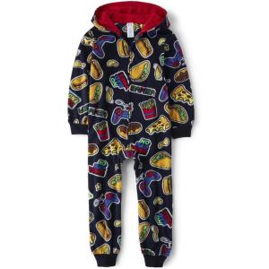 imageThe Childrens Place Boys Long Sleeve Fleece Zip Up One Piece Pajama SeasonalFast Food