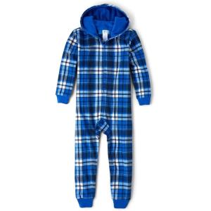 imageThe Childrens Place Boys Long Sleeve Fleece Zip Up One Piece PajamaTidal Plaid