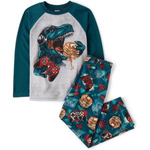 imageThe Childrens Place Boys Long Sleeve Top and Pants 2 Piece Pajama SetDino Gamer 2pack