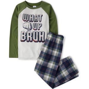 imageThe Childrens Place Boys Long Sleeve Top and Pants 2 Piece Pajama SetWhat Up Bruh