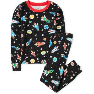 imageThe Childrens Place Boys Long Sleeve Top and Pants Snug Fit 100 Cotton 2 Piece Pajama SetAllover Space Print