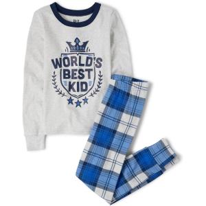 imageThe Childrens Place Boys Long Sleeve Top and Pants Snug Fit 100 Cotton 2 Piece Pajama SetBlue Best Kid