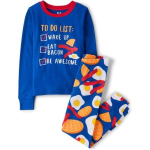 imageThe Childrens Place Boys Long Sleeve Top and Pants Snug Fit 100 Cotton 2 Piece Pajama SetBreakfast Foods