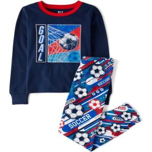 imageThe Childrens Place Boys Long Sleeve Top and Pants Snug Fit 100 Cotton 2 Piece Pajama SetSoccer Goal