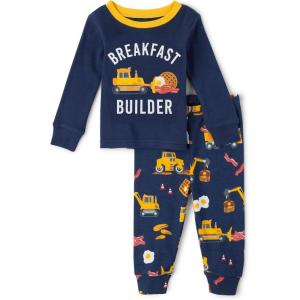 imageThe Childrens Place Boys Long Sleeve Top and Pants Snug Fit 100 Cotton 2 Piece Pajama SetThunder Blue Brkfst