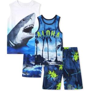 imageThe Childrens Place Boys Sleeveless Tank Top and Shorts 2 Piece Pajama SetSharkAloha 2pack