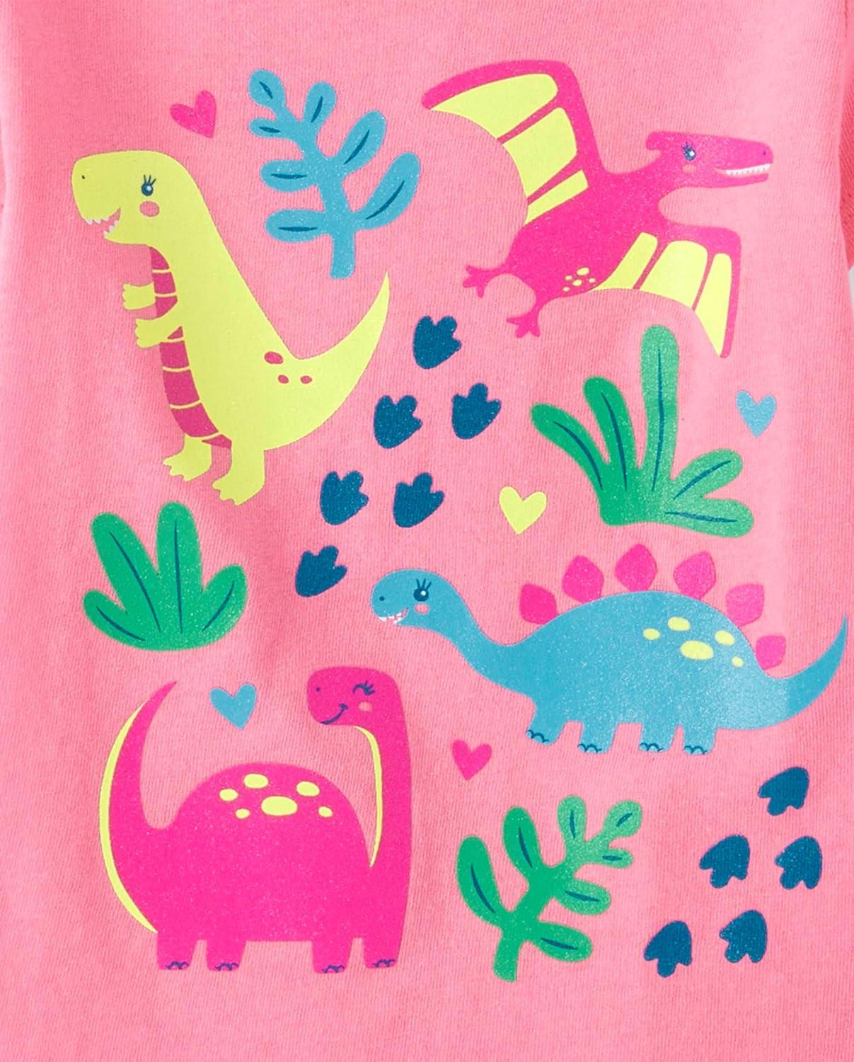 imageThe Childrens Place Baby Girls and Toddler Dinos Short Sleeve Graphic TShirtsmultipacksPurple DinosPink DinosLove 3pack