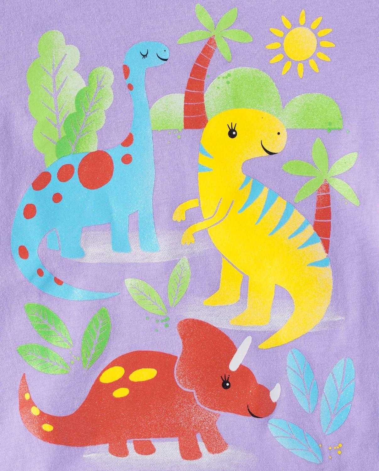 imageThe Childrens Place Baby Girls and Toddler Dinos Short Sleeve Graphic TShirtsmultipacksPurple DinosPink DinosLove 3pack