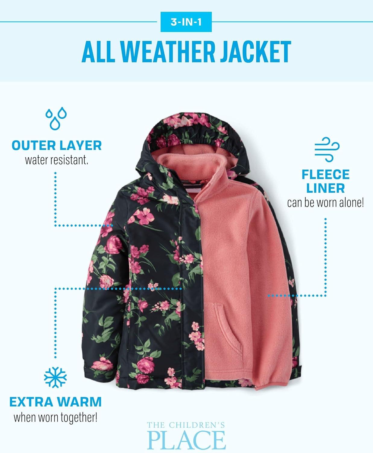 imageThe Childrens Place Baby Girls and Toddler Heavy 3 in 1 Winter JacketWind WaterResistant ShellFleece InnerFrench Rose