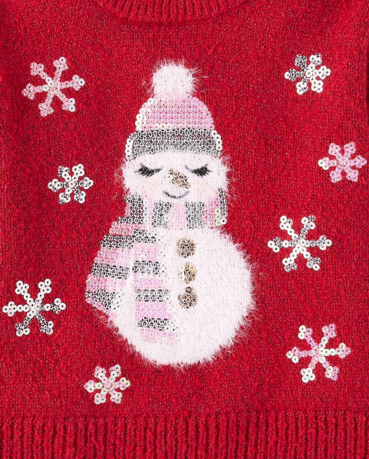imageThe Childrens Place Baby Girls and Toddler Long Sleeve Crew Neck Pullover SweaterRed Snowman