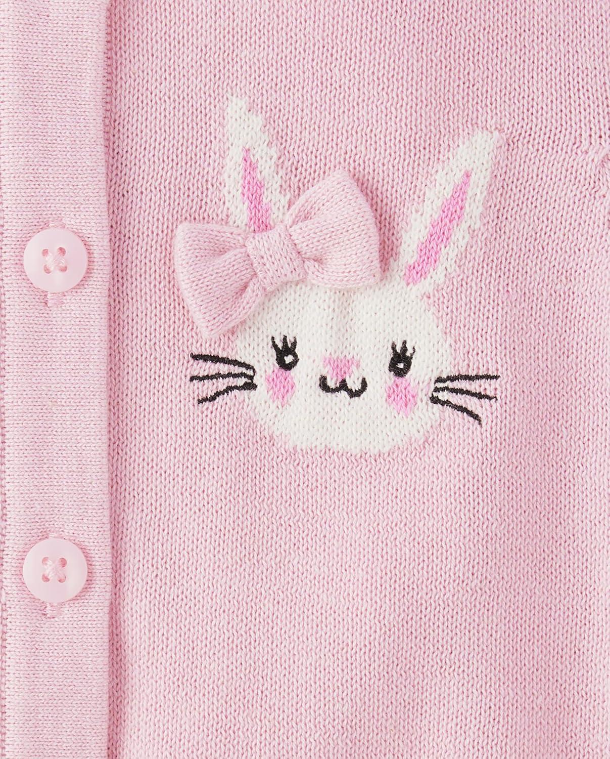 imageThe Childrens Place Baby Girls and Toddler Long Sleeve Knit Button CardiganPink Bunny