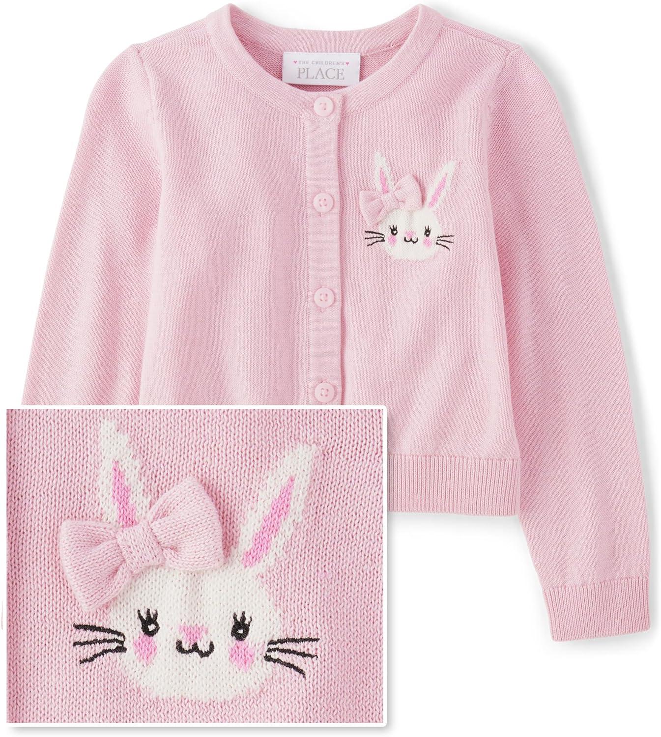 imageThe Childrens Place Baby Girls and Toddler Long Sleeve Knit Button CardiganPink Bunny