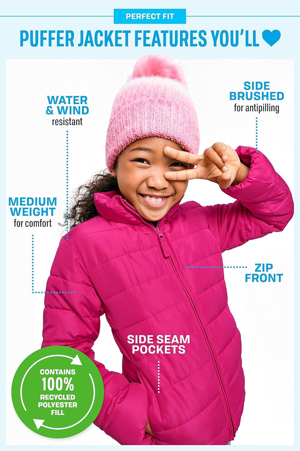 imageThe Childrens Place Baby and Toddler Girls Medium Weight WindResistant WaterResistant Puffer JacketRose Quartz
