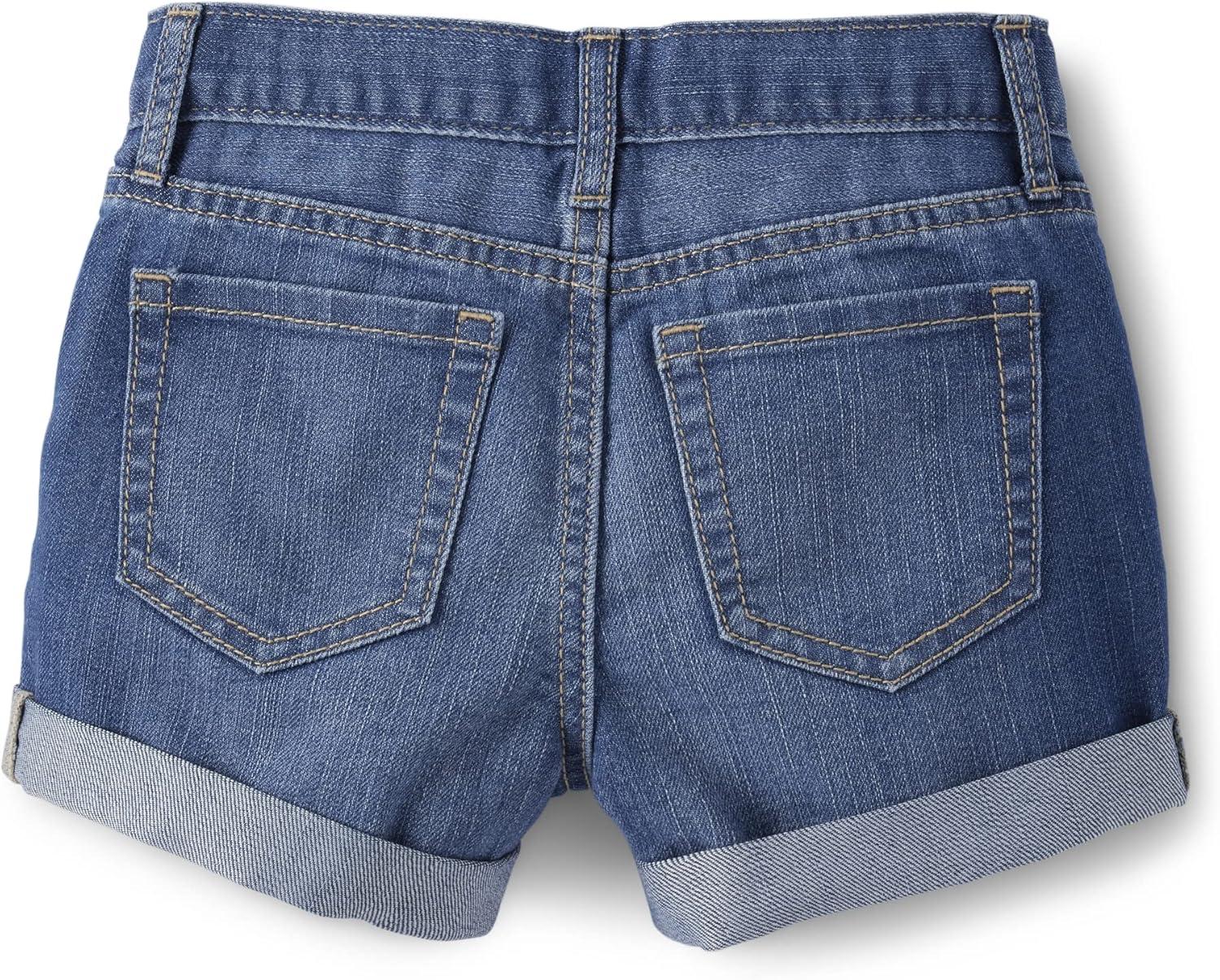 imageThe Childrens Place Girls Roll Cuff Denim ShortieRose Wash Denim 3pack