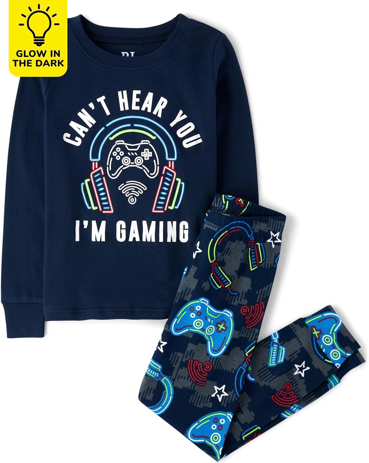 imageThe Childrens PlaceBoysLong Sleeve Top and Pants Snug Fit 100 Cotton 2 Piece Pajama SetIm Gaming6