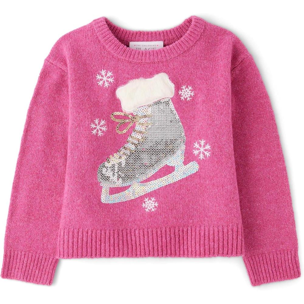 imageThe Childrens Place Baby Girls and Toddler Long Sleeve Crew Neck Pullover SweaterPink Ice Skate