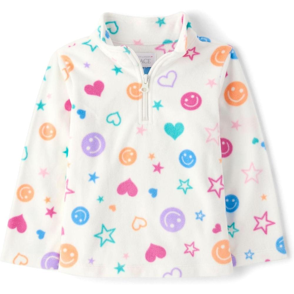 imageThe Childrens Place Baby Girls and Toddler Warm Fleece PulloverWhite Doodle Icons Half Zip