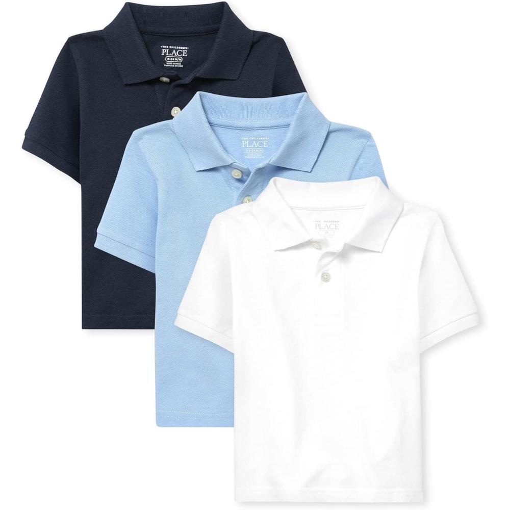 imageThe Childrens Place Baby and Toddler Boys Short Sleeve Polo ShirtNauticoBrookWhite 3pack