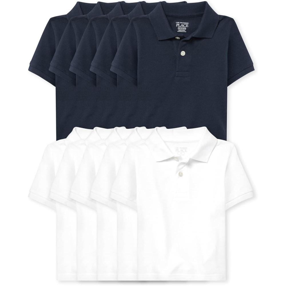 imageThe Childrens Place Baby and Toddler Boys Short Sleeve Polo ShirtNauticoWhite 10pack